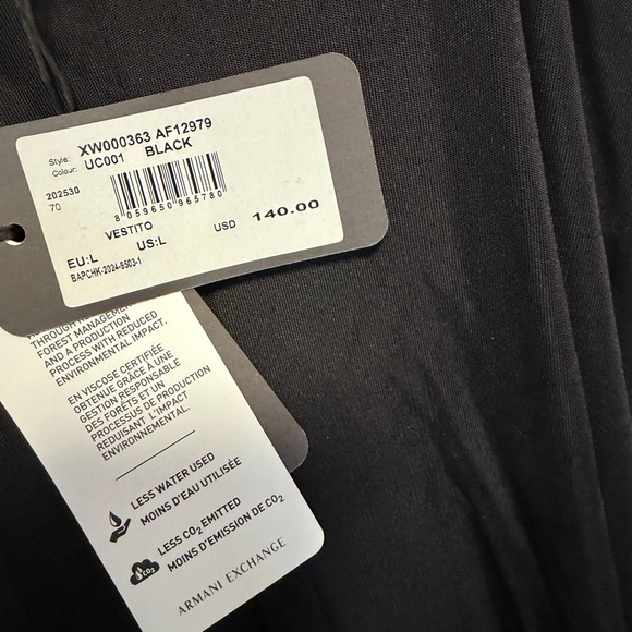 Armani Exchange Black Square-Neck Midi Dress Large New NWT MSRP $140 long split - Picture 13 of 15